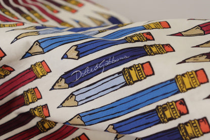Dolce & Gabbana Chic White Pencil Print Short Sleeve Blouse
