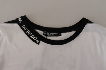 Dolce & Gabbana White Slogan Print Round Neck Cotton  T-shirt
