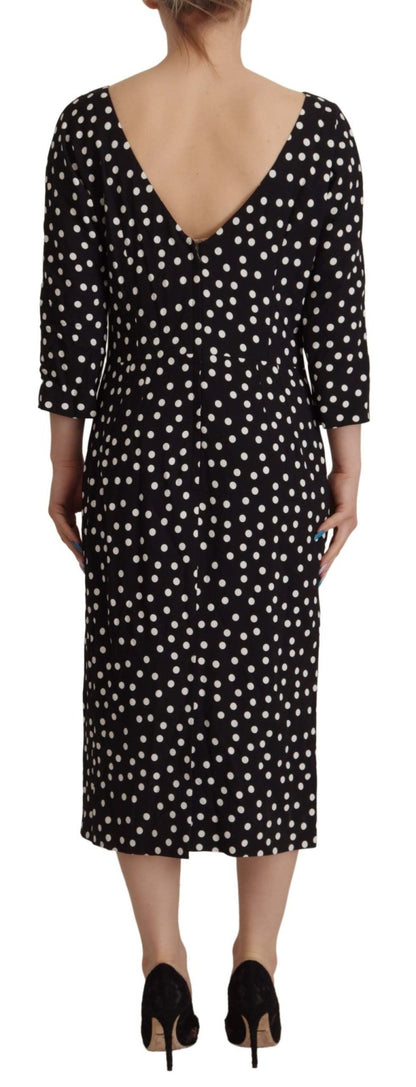 Dolce & Gabbana Black White Polka Dots Sheath Midi Viscose Dress