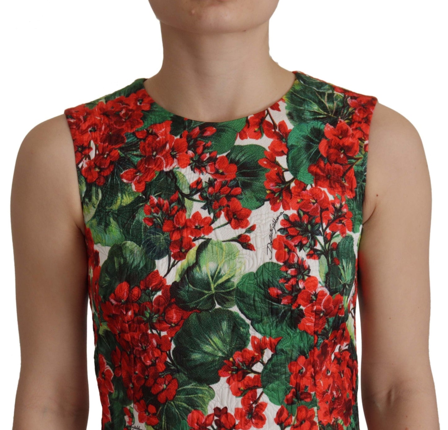 Dolce & Gabbana Multicolor Geranium Cotton Knee Length Dress