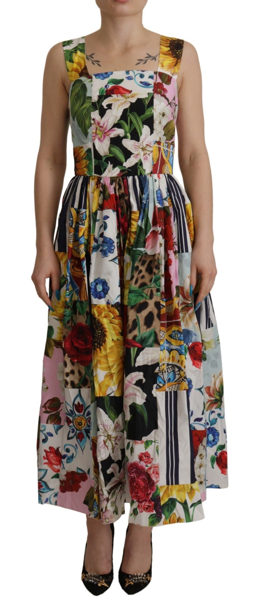 Dolce & Gabbana Multicolor Floral A-line Midi Cotton Dress