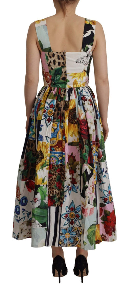 Dolce & Gabbana Multicolor Floral A-line Midi Cotton Dress