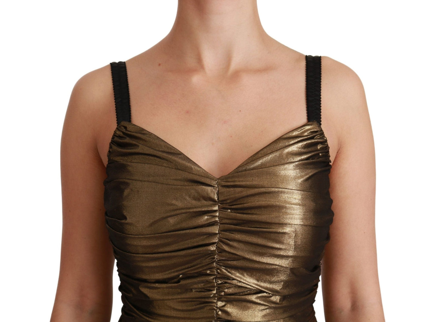 Dolce & Gabbana Gold Stretch Lame Ruched Dress