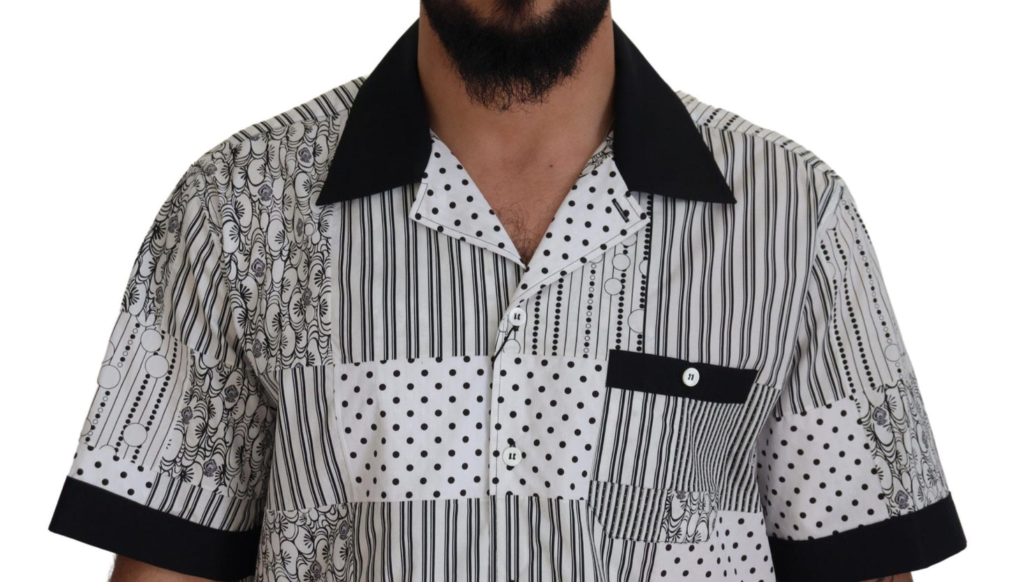 Dolce & Gabbana White Black Patterned Button Down Shirt