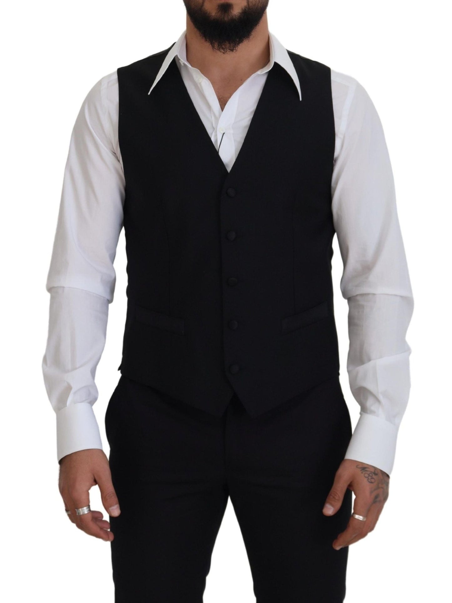 Dolce & Gabbana Black Virgin Wool Waistcoat Formal Dress Vest