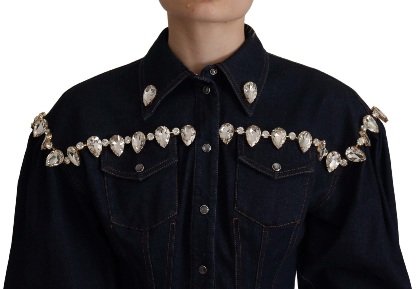 Dolce & Gabbana Blue Denim Crystal Embellish Cotton Jacket