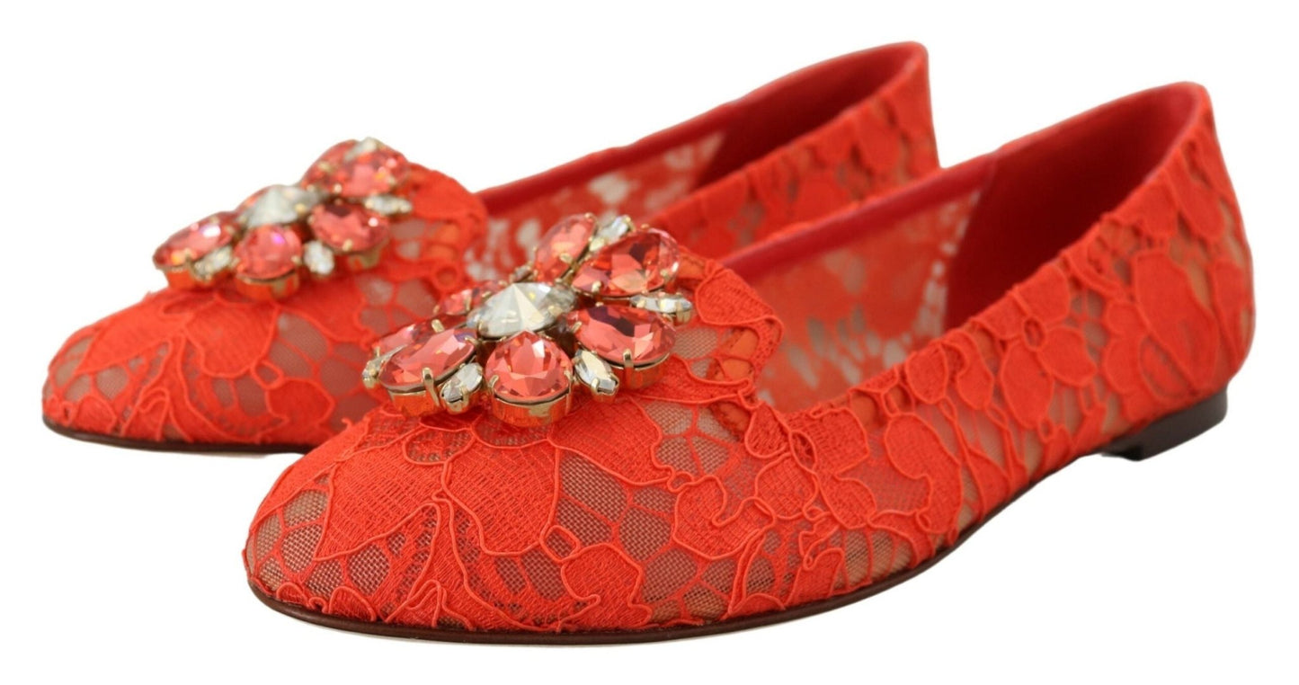 Dolce & Gabbana Elegant Lace Vally Flats in Coral Red