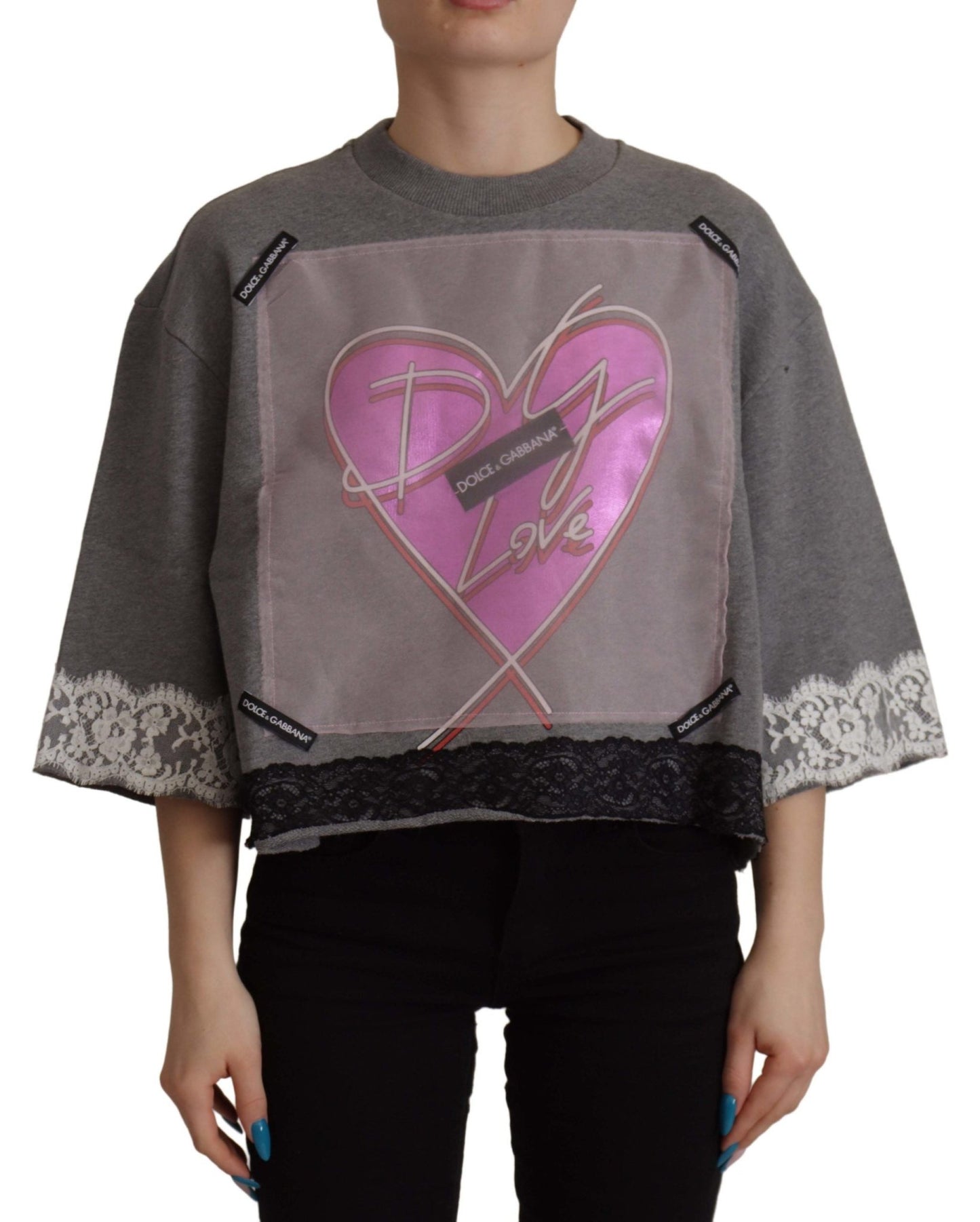 Dolce & Gabbana Grey Heart Pink Limited Edition Top T-shirt