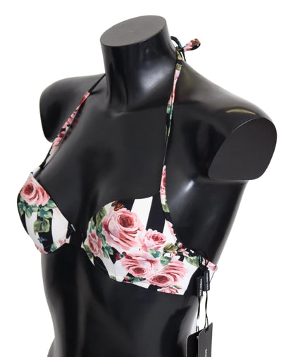 Dolce & Gabbana Chic Rose Print Bikini Top for Elegant Beach Days