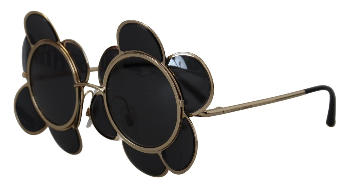 Dolce & Gabbana Chic Floral-Formed Black and Gold Sunglasses