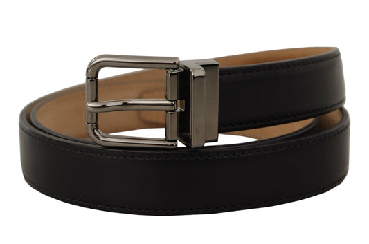 Dolce & Gabbana Sleek Black Leather Belt with Metal Buckle