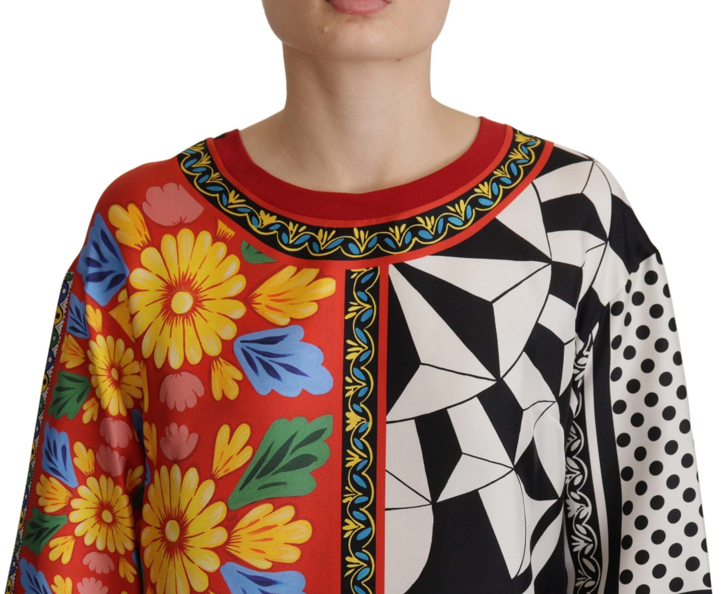 Dolce & Gabbana Silk Baroque Floral Round Neck Blouse