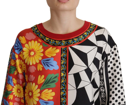 Dolce & Gabbana Silk Baroque Floral Round Neck Blouse
