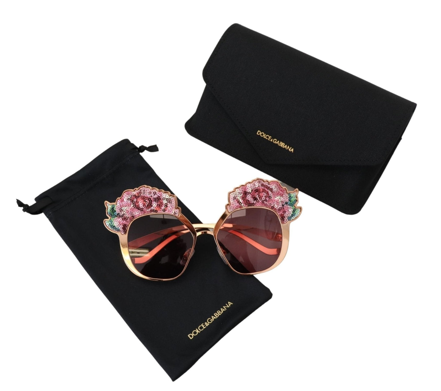 Dolce & Gabbana Pink Gold Rose Sequin Embroidery DG2202 Sunglasses