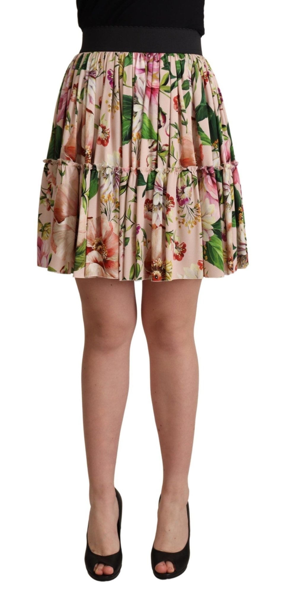 Dolce & Gabbana Pink Floral Print Silk High Waist Mini Skirt