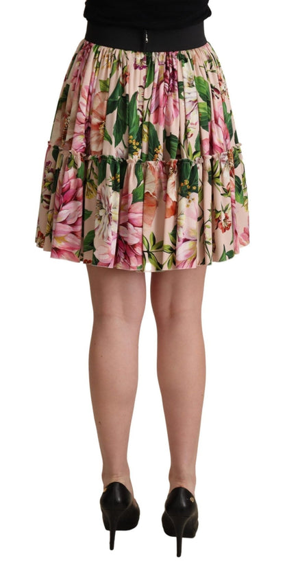 Dolce & Gabbana Elegant Floral Silk High Waist Mini Skirt