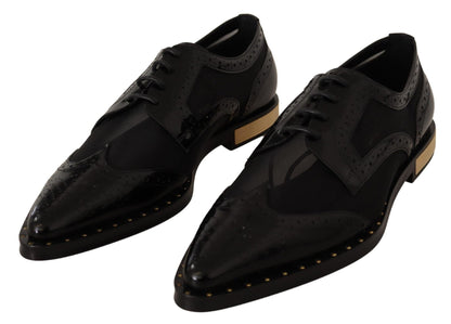 Dolce & Gabbana Black Leather Broques Sheer Wingtip Shoes