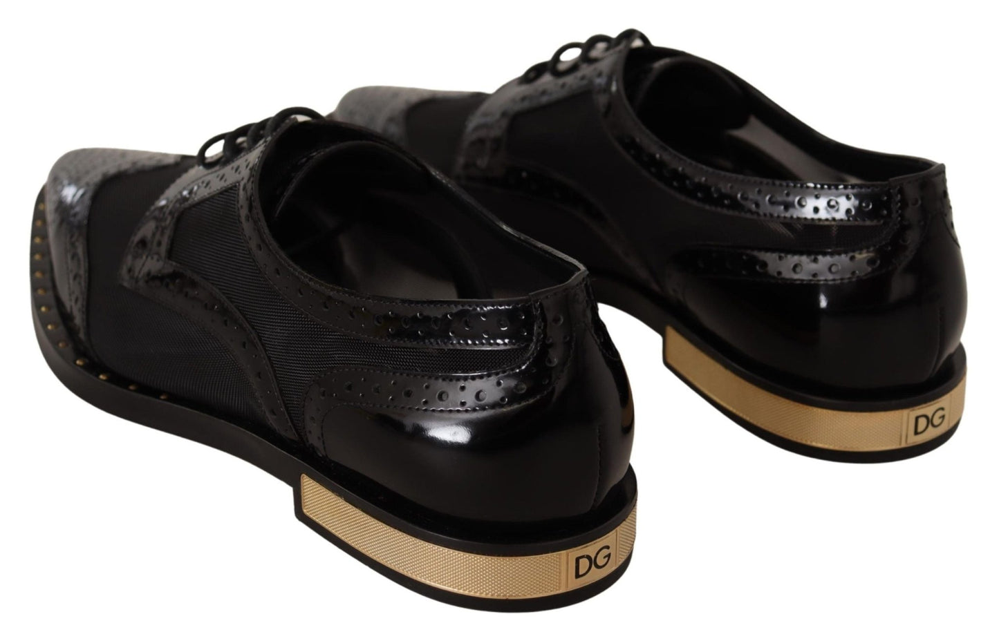 Dolce & Gabbana Black Leather Broques Sheer Wingtip Shoes