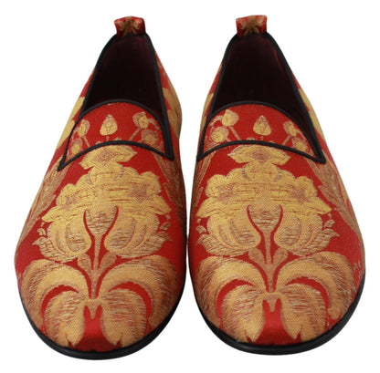 Dolce & Gabbana Rose Gold Brocade Loafers Slide Flats