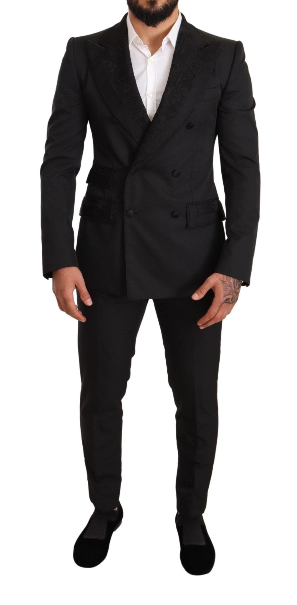 Dolce & Gabbana Elegant Black Floral Brocade Suit