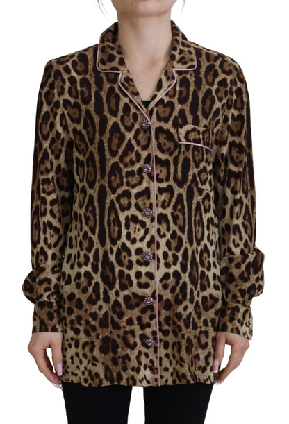Dolce & Gabbana Brown Leopard Print Long Sleeves Blouse Top