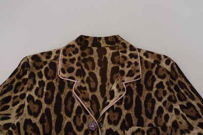 Dolce & Gabbana Brown Leopard Print Long Sleeves Blouse Top