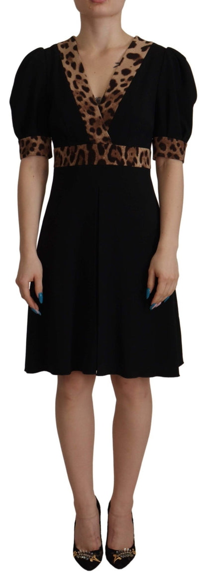 Dolce & Gabbana Black Leopard A-line Knee Length Dress
