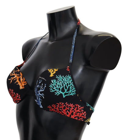 Dolce & Gabbana Chic Black Coral Print Bikini Top