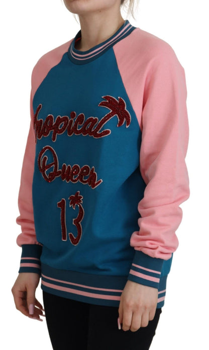 Dolce & Gabbana Blue Pink Queen Sequin Crystal Sweater