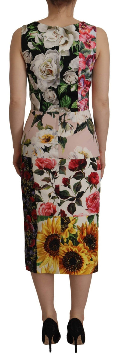 Dolce & Gabbana Multicolor Floral Sheath Midi Silk Dress