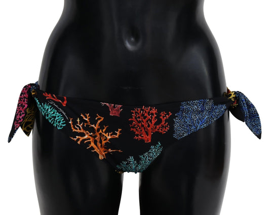 Dolce & Gabbana Chic Black Side-Tie Coral Print Bikini Bottom