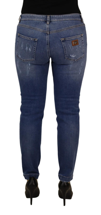 Dolce & Gabbana Blue Washed Cotton Skinny Low Waist Denim Jeans