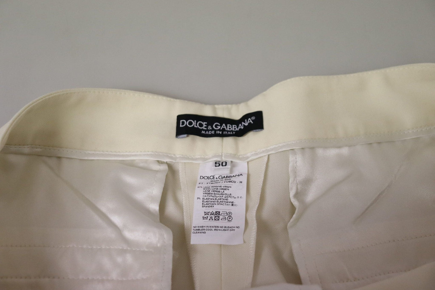 Dolce & Gabbana Ivory High Waist Cropped Folded Hem Trousers Pants
