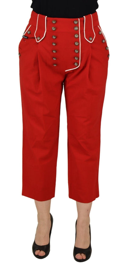 Dolce & Gabbana Red Button Embellished High Waist Pants