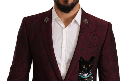 Dolce & Gabbana Elegant Maroon Leaf Pattern Two-Piece Suit