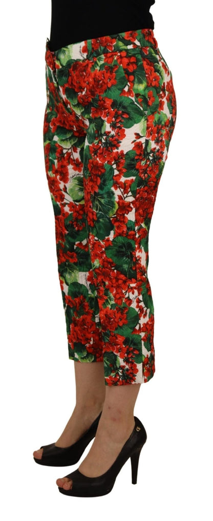 Dolce & Gabbana Multicolor Pants Floral Print Mid Waist Cropped Trouser Pant
