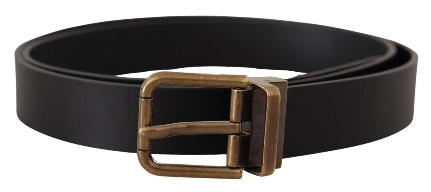 Dolce & Gabbana Black Leather Brass Metal Box Buckle Belt