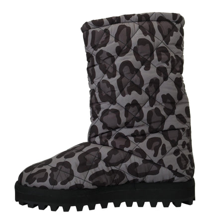 Dolce & Gabbana Elegant Gray Leopard Mid Calf Boots