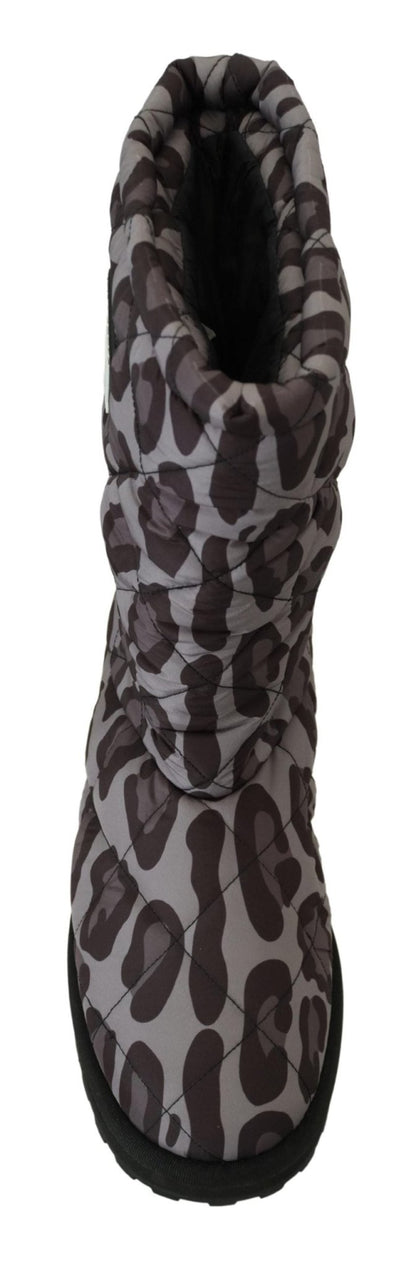 Dolce & Gabbana Elegant Gray Leopard Mid Calf Boots