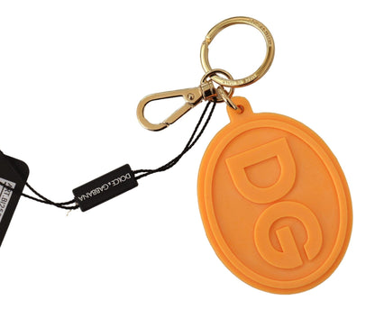 Dolce & Gabbana Orange Rubber DG Logo Gold Brass Metal Keychain