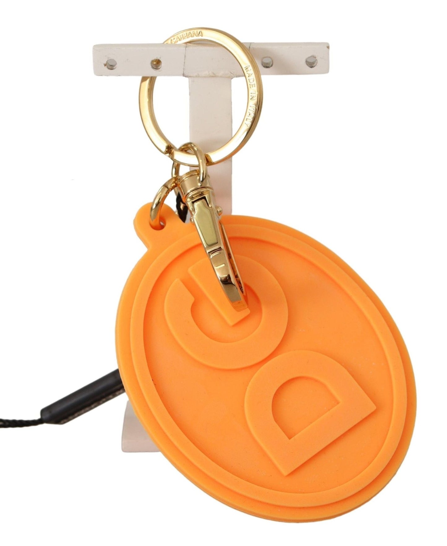 Dolce & Gabbana Orange Rubber DG Logo Gold Brass Metal Keychain