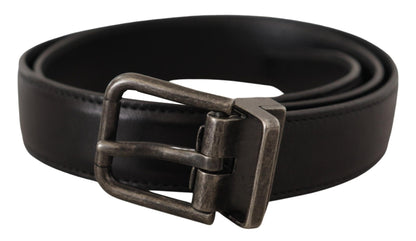 Dolce & Gabbana Black Calf Leather Logo Metal Buckle Belt