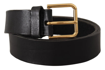 Dolce & Gabbana Black Leather Gold Tone Logo Metal Buckle Belt