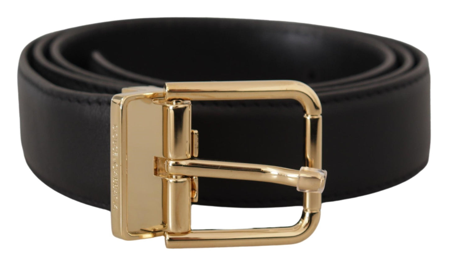 Dolce & Gabbana Black Classic Leather Gold Metal Logo Buckle Belt
