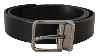 Dolce & Gabbana Black Calf Leather Logo Engraved Metal Buckle Belt