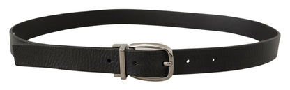 Dolce & Gabbana Black Leather Silver Tone Chrome Metal Buckle Belt