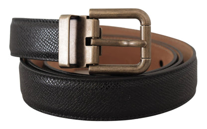 Dolce & Gabbana Black Brown Backed Leather Brass Buckle Belt