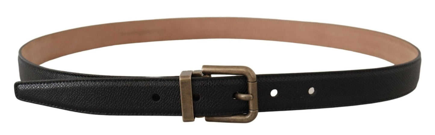 Dolce & Gabbana Black Brown Backed Leather Brass Buckle Belt