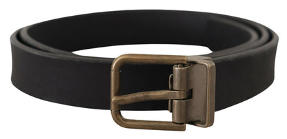 Dolce & Gabbana Black Leather Brass Metal Grain Buckle Classic Belt