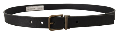Dolce & Gabbana Black Leather Brass Metal Grain Buckle Classic Belt